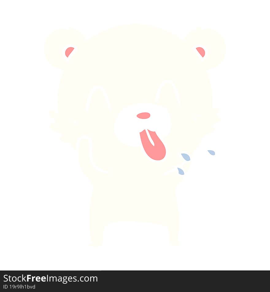 rude flat color style cartoon polar bear sticking out tongue