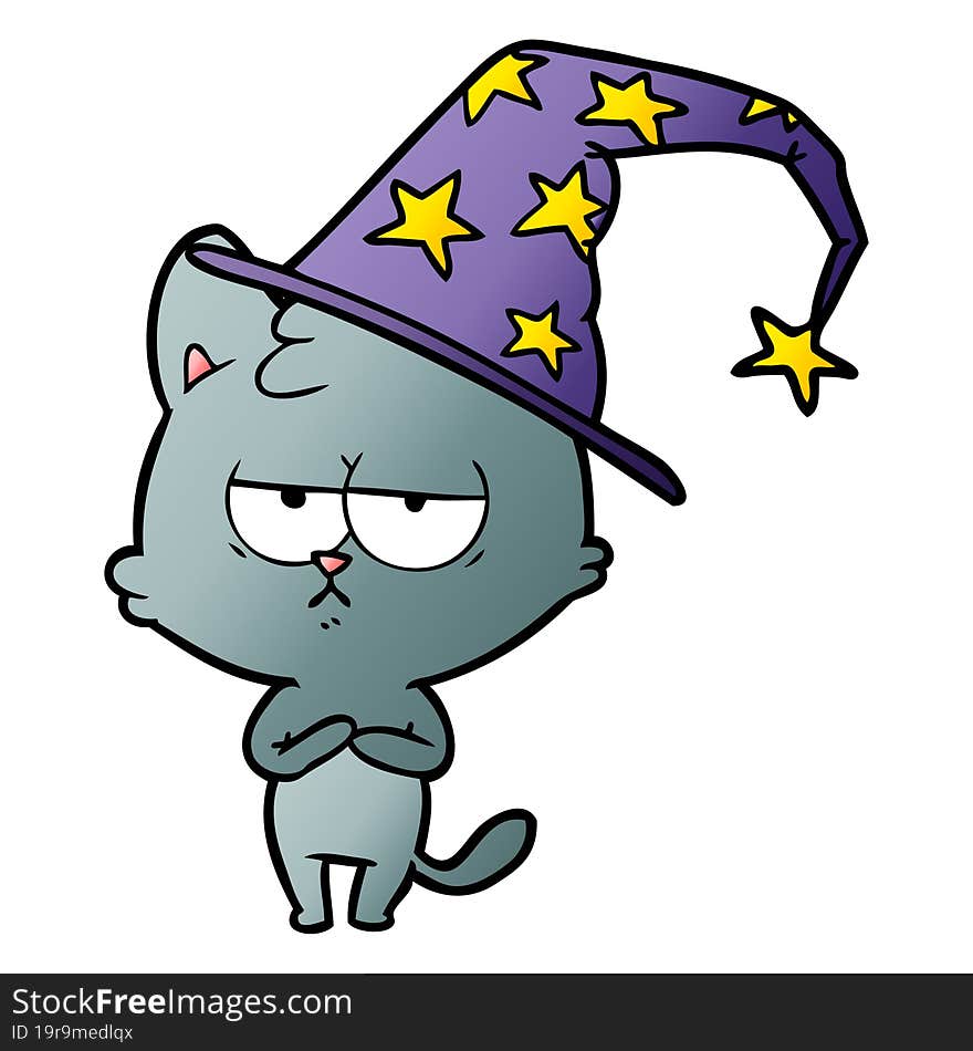 bored cartoon wizard cat. bored cartoon wizard cat