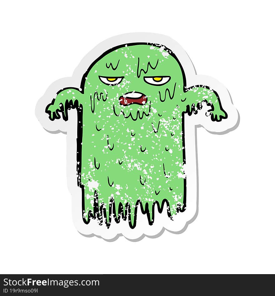 Retro Distressed Sticker Of A Cartoon Slimy Ghost