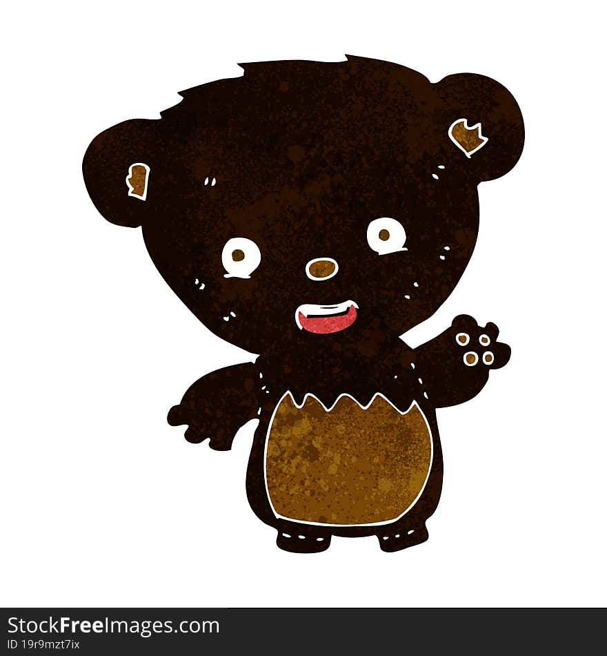 Cartoon Black Bear Cub Waving