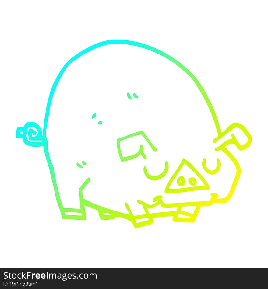 cold gradient line drawing cartoon fat pig