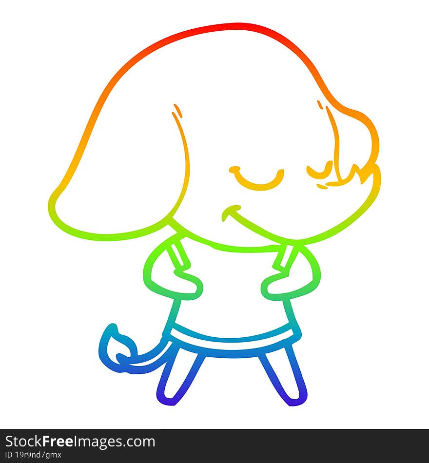 Rainbow Gradient Line Drawing Cartoon Smiling Elephant