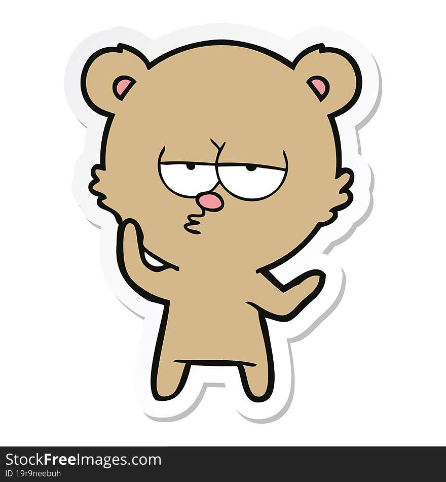 sticker of a bored bear cartoon