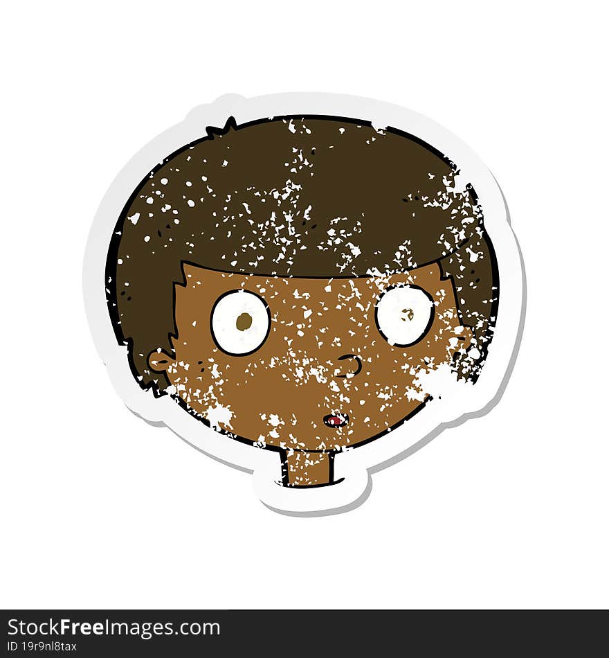 retro distressed sticker of a cartoon curious boy