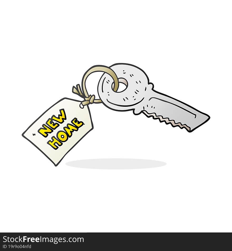 cartoon house key with new home tag