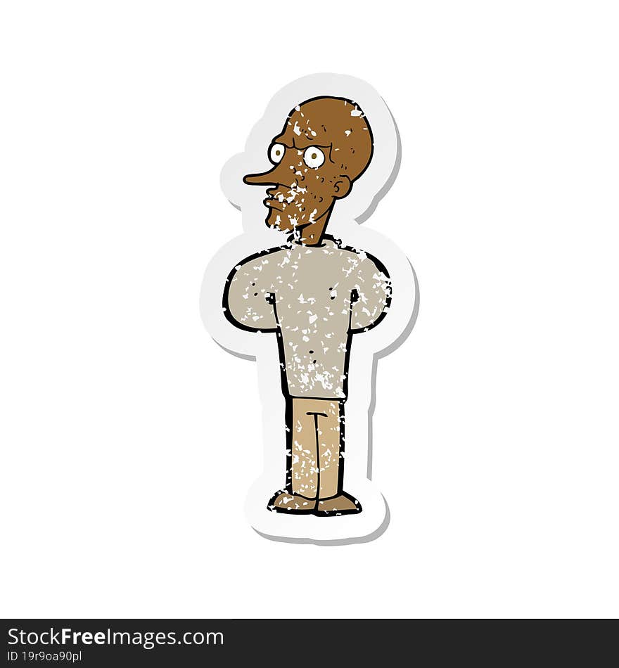 retro distressed sticker of a cartoon evil bald man