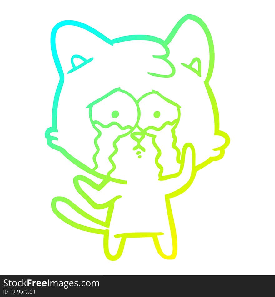 cold gradient line drawing cartoon crying cat