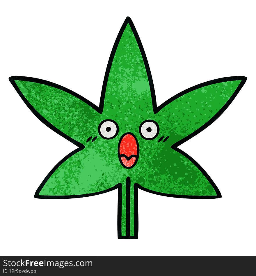 retro grunge texture cartoon of a marijuana leaf