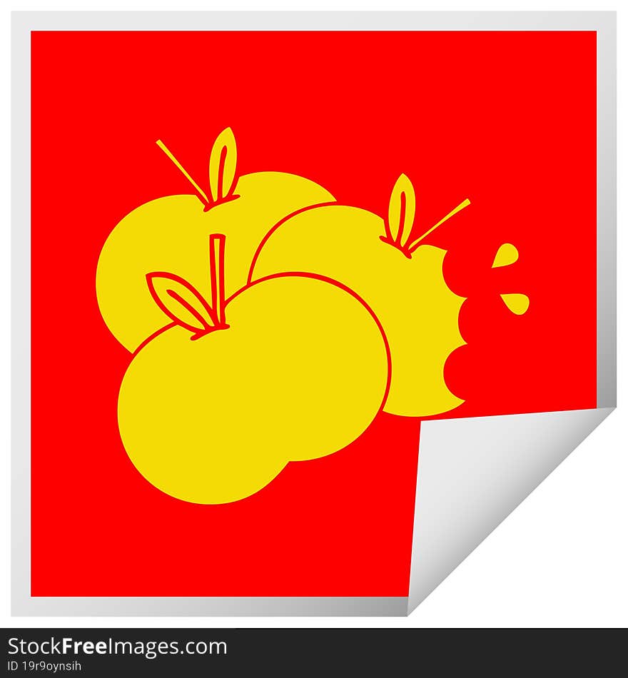 square peeling sticker cartoon juicy apple