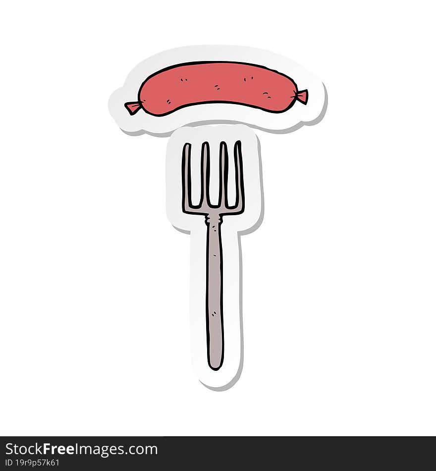 sticker of a cartoon fork and sausage