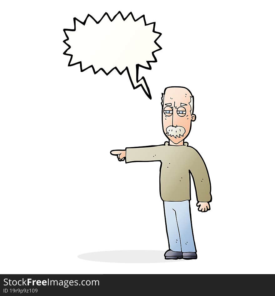 cartoon old man gesturing Get Out! with speech bubble