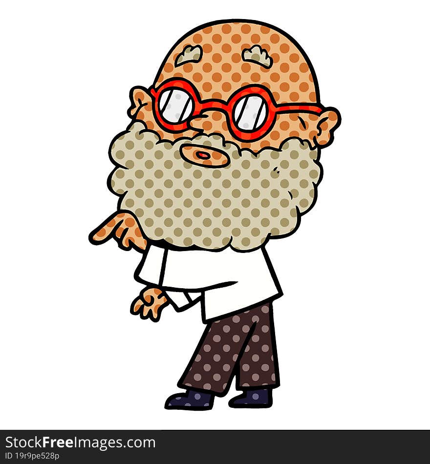 cartoon curious man with beard and glasses. cartoon curious man with beard and glasses