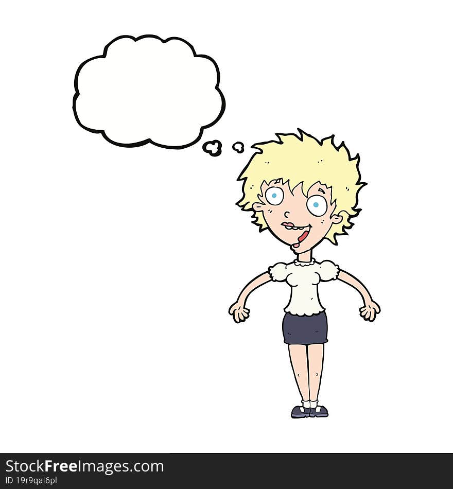 Cartoon Excited Woman With Thought Bubble