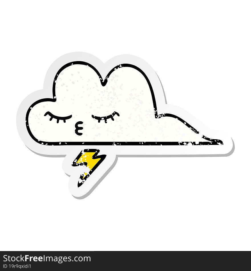 Distressed Sticker Of A Cute Cartoon Thunder Cloud