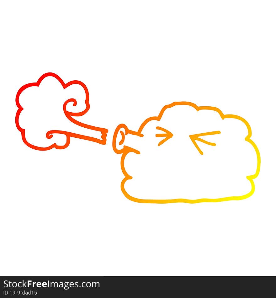 Warm Gradient Line Drawing Cartoon Cloud Blowing A Gale