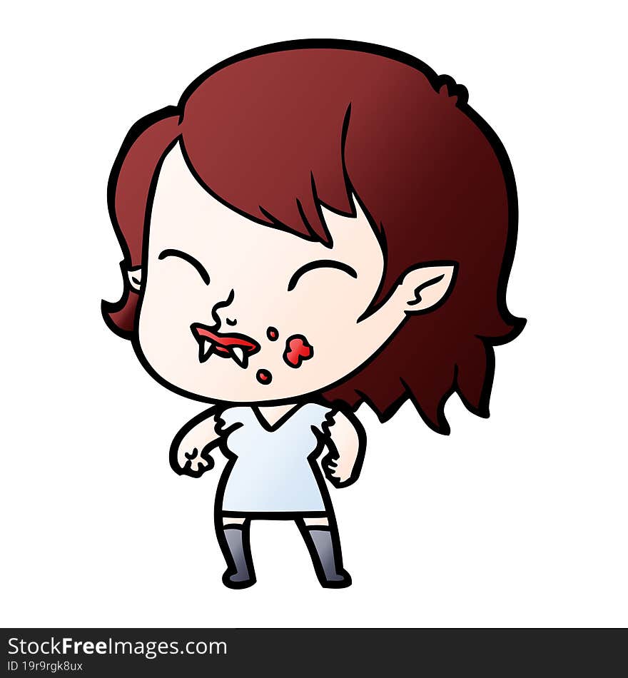 cartoon vampire girl with blood on cheek. cartoon vampire girl with blood on cheek