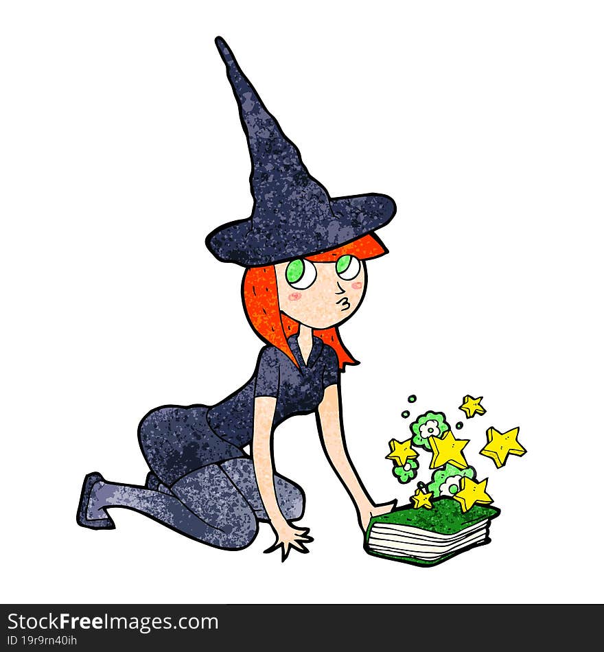 cartoon witch and spell book