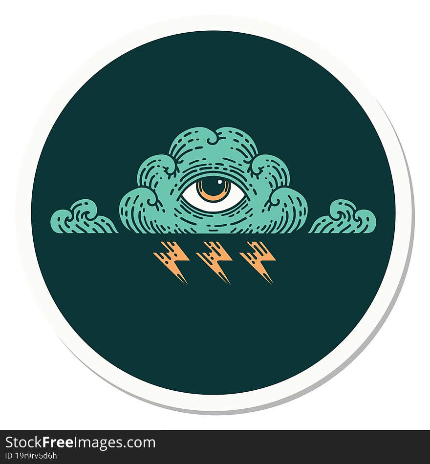 sticker of tattoo in traditional style of an all seeing eye cloud. sticker of tattoo in traditional style of an all seeing eye cloud