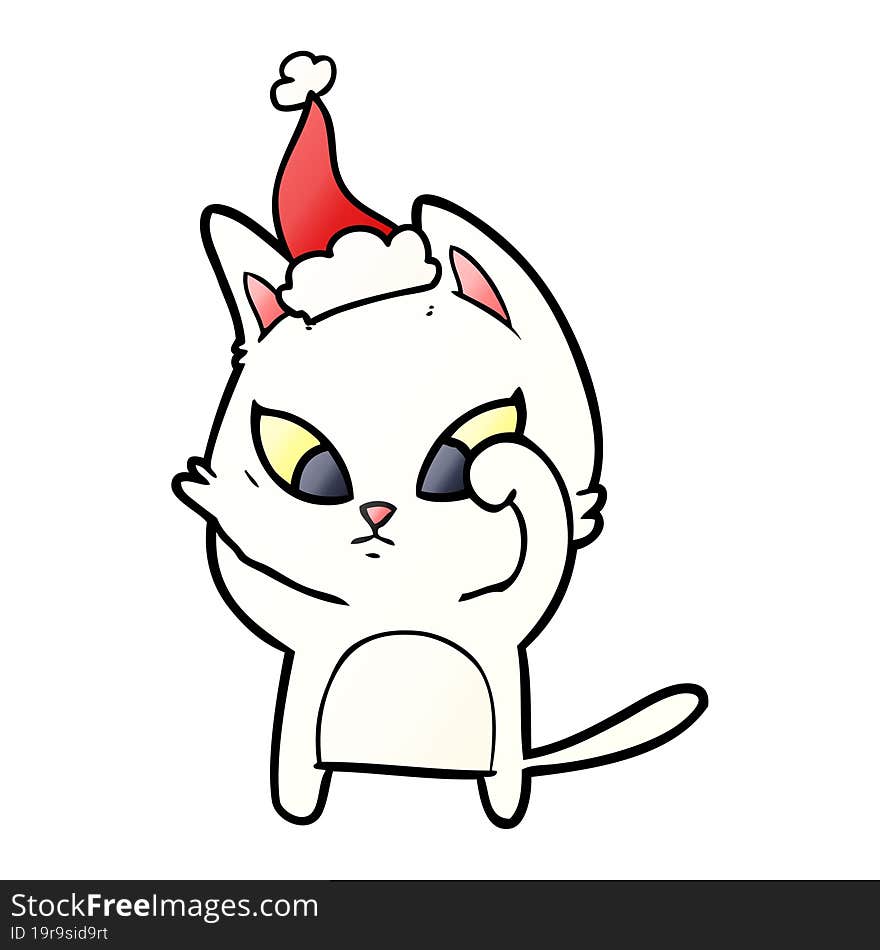 confused gradient cartoon of a cat wearing santa hat