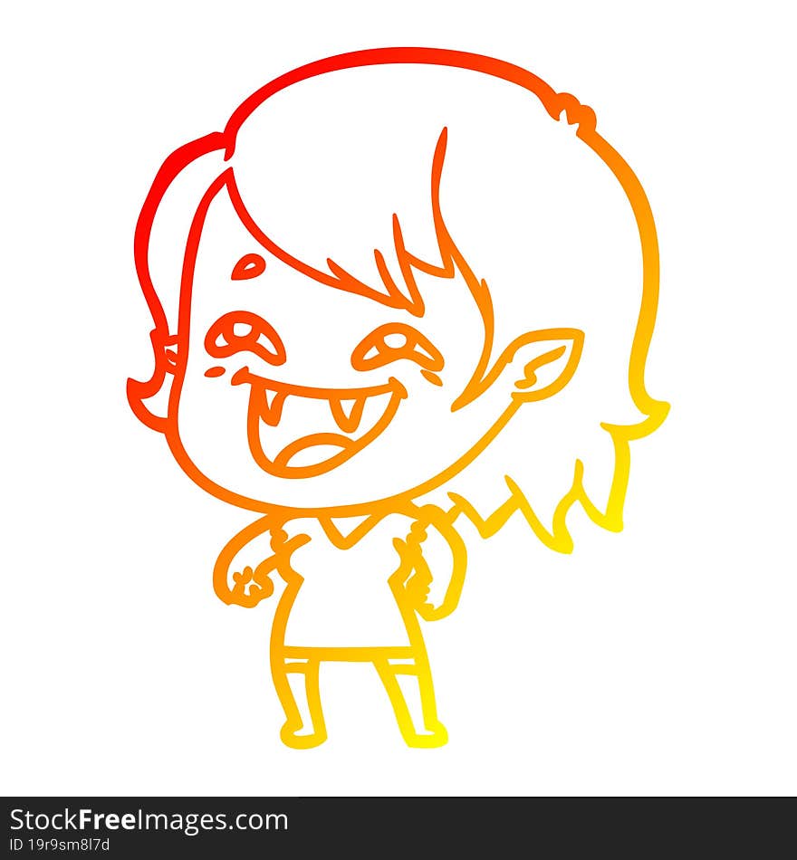 warm gradient line drawing of a cartoon laughing vampire girl