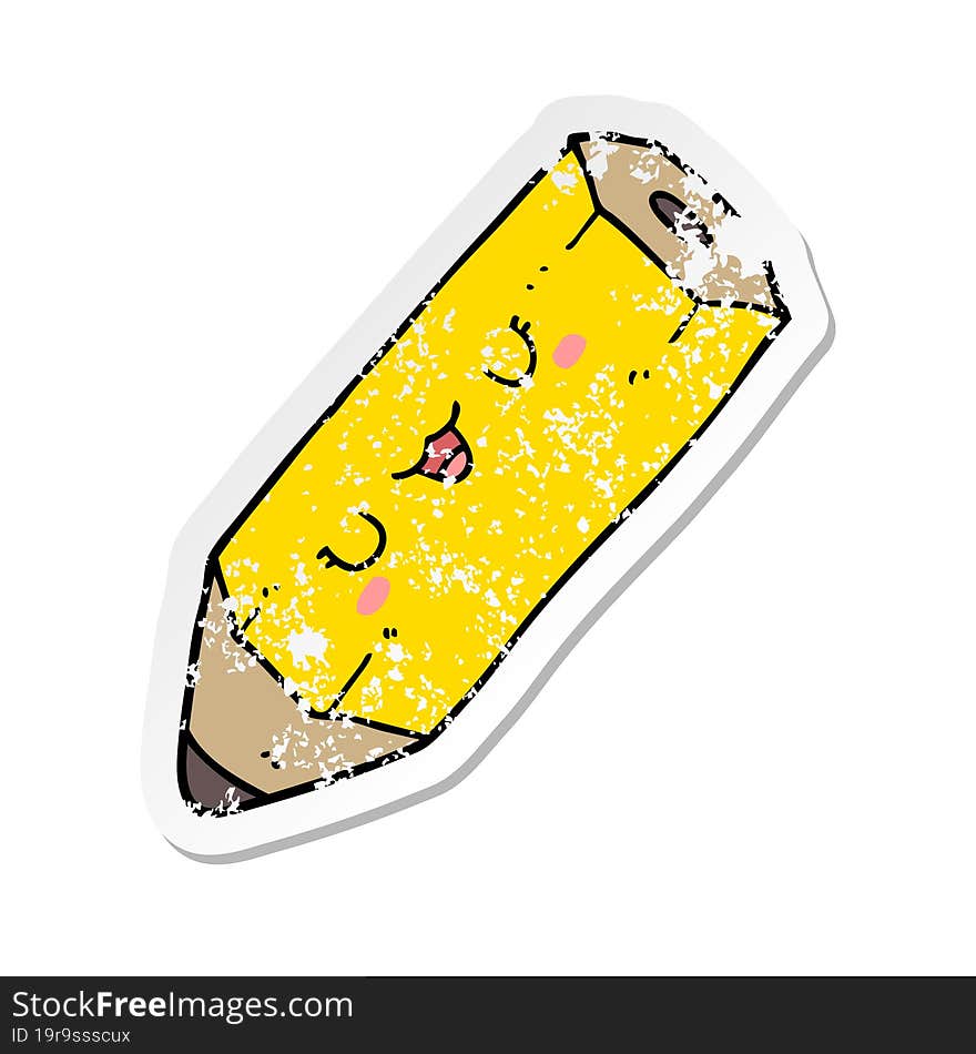 distressed sticker of a cute cartoon pencil