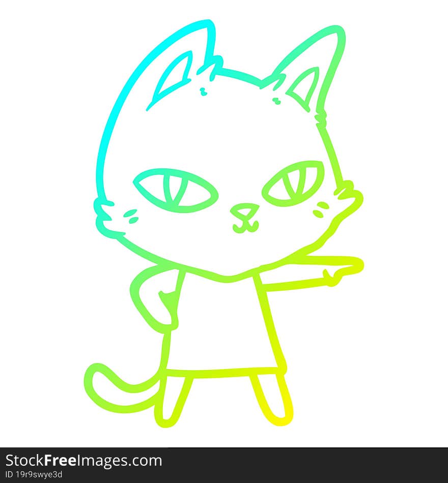 cold gradient line drawing of a cartoon cat staring