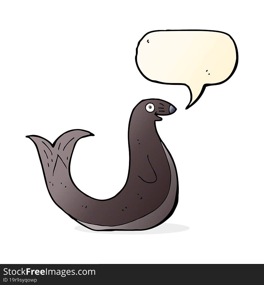 cartoon happy seal with speech bubble