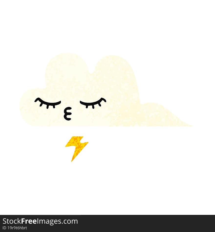 retro illustration style cartoon thunder cloud