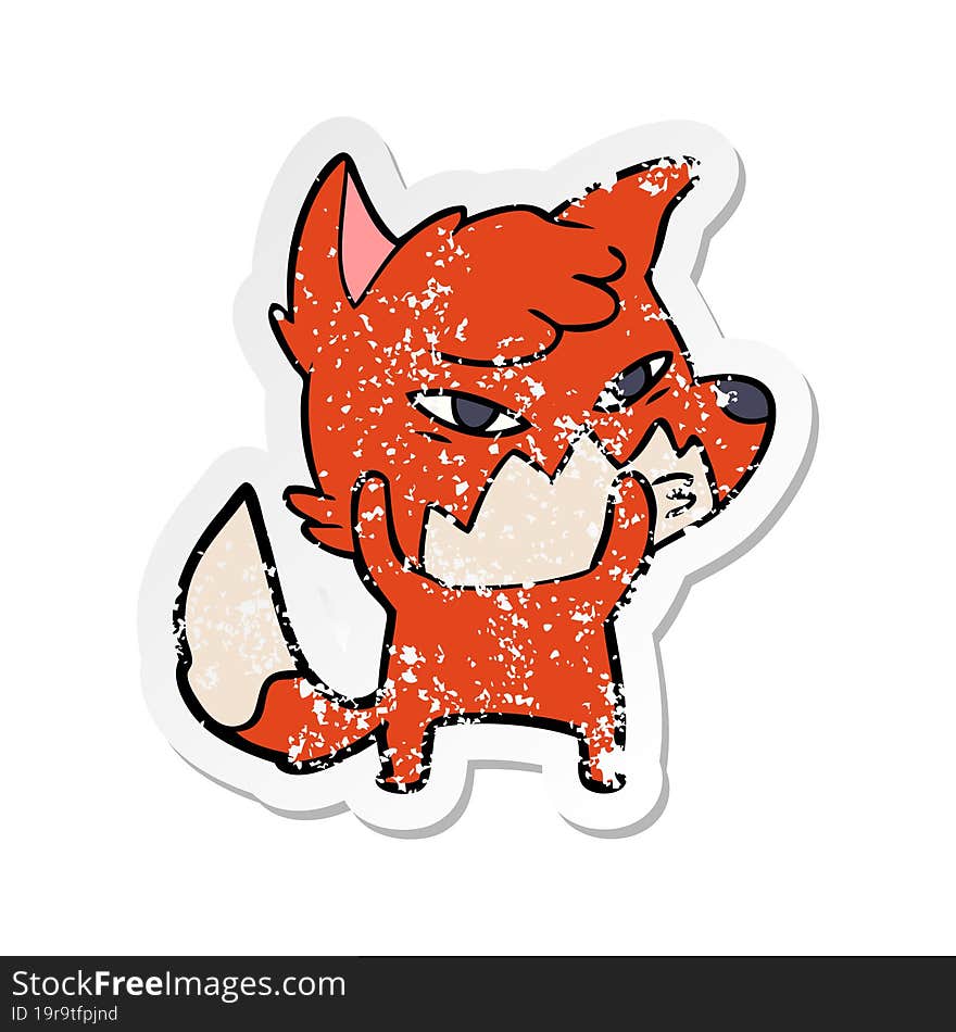 distressed sticker of a clever cartoon fox