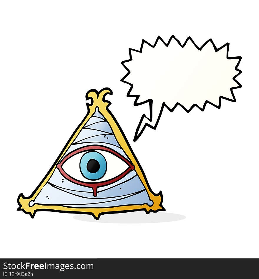 cartoon mystic eye symbol with speech bubble