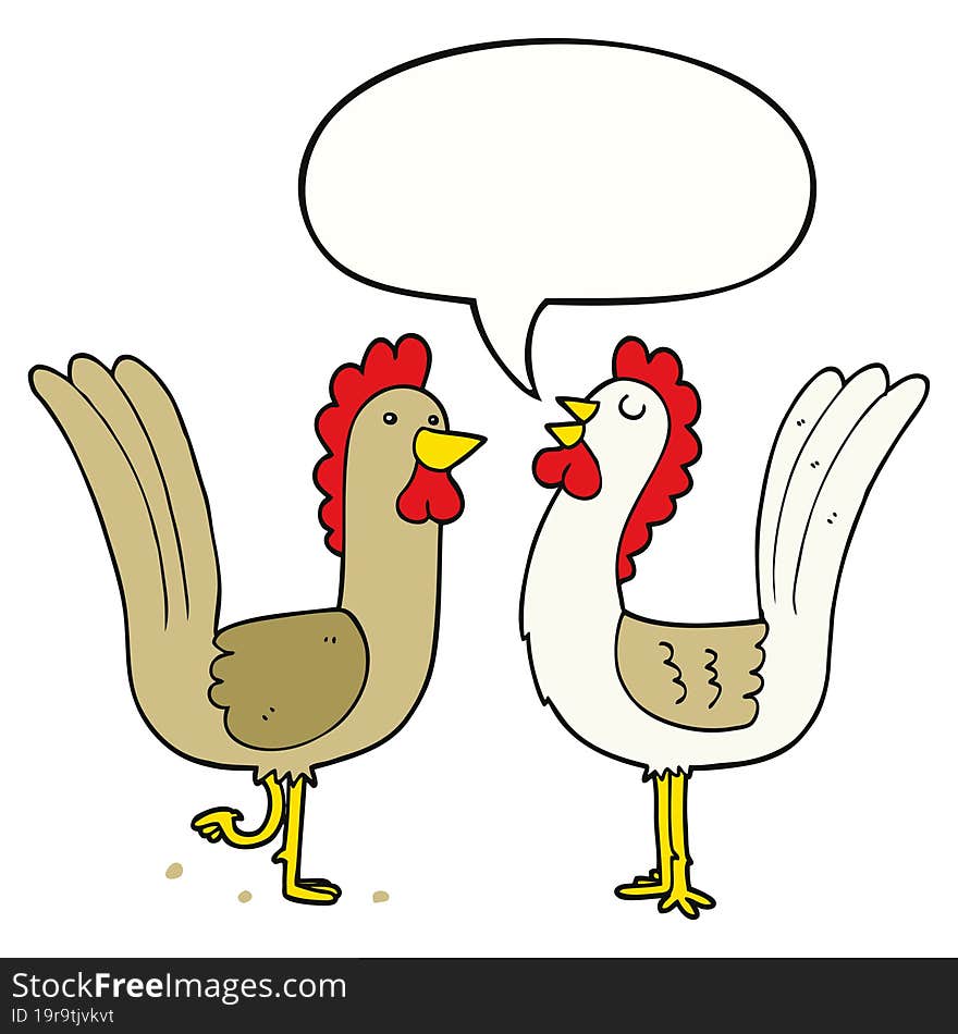 cartoon chickens and speech bubble