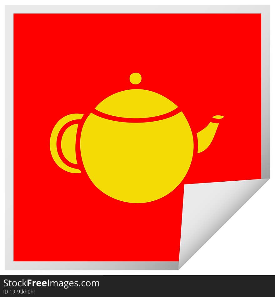 square peeling sticker cartoon of a red tea pot