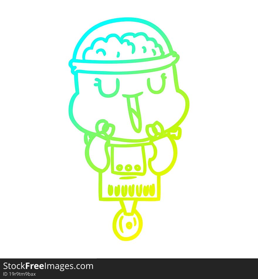 cold gradient line drawing happy cartoon robot