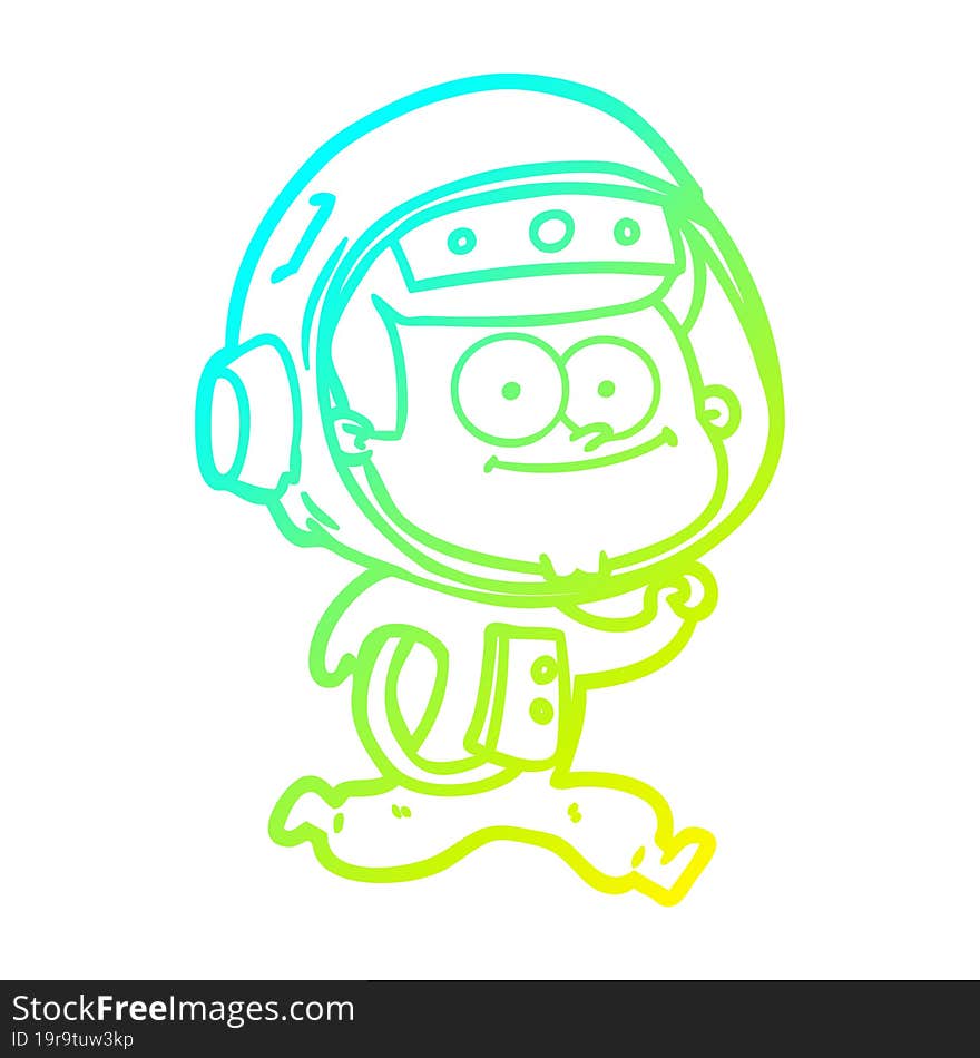 Cold Gradient Line Drawing Happy Astronaut Cartoon