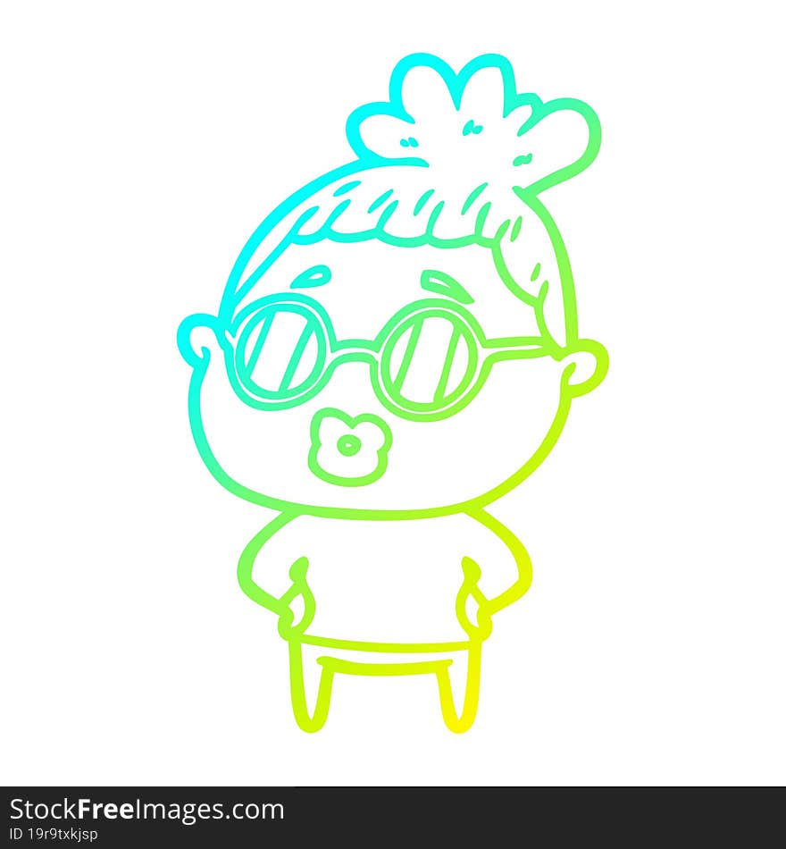 cold gradient line drawing cartoon librarian woman wearing spectacles