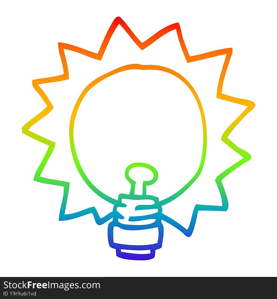 Rainbow Gradient Line Drawing Cartoon Light Bulb