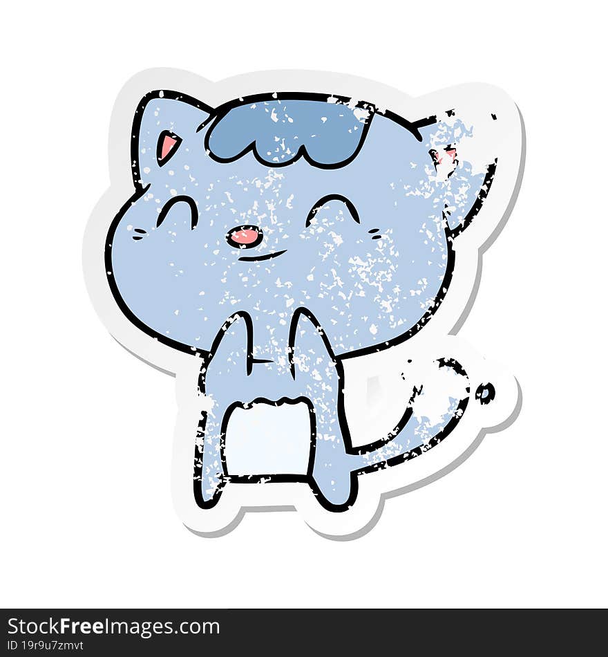 distressed sticker of a cartoon happy cat