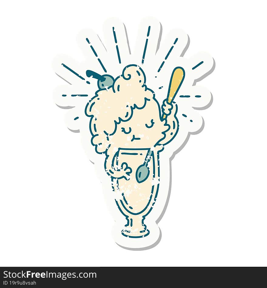 grunge sticker of tattoo style ice cream character