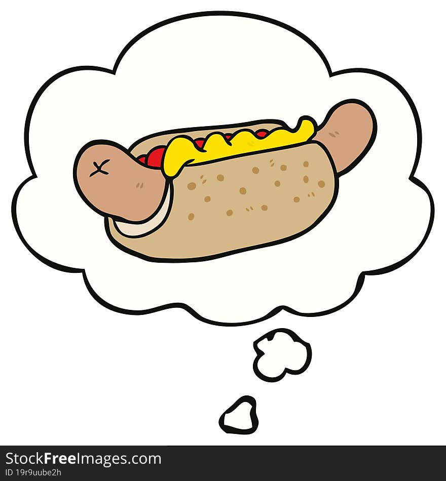 cartoon hot dog with thought bubble. cartoon hot dog with thought bubble