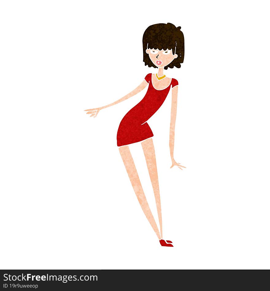 Cartoon Woman In Dress Leaning