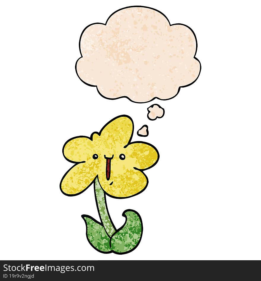 cartoon flower and thought bubble in grunge texture pattern style