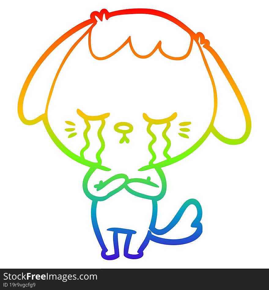 rainbow gradient line drawing cartoon crying dog