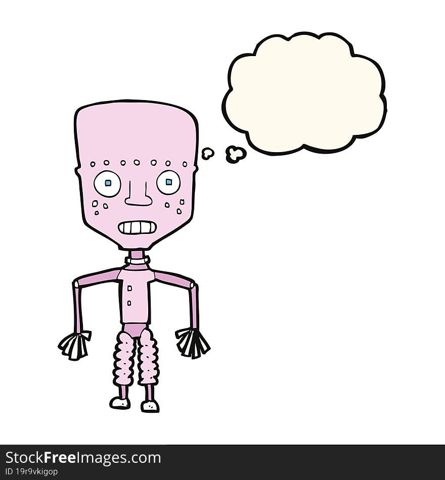 funny cartoon robot with thought bubble