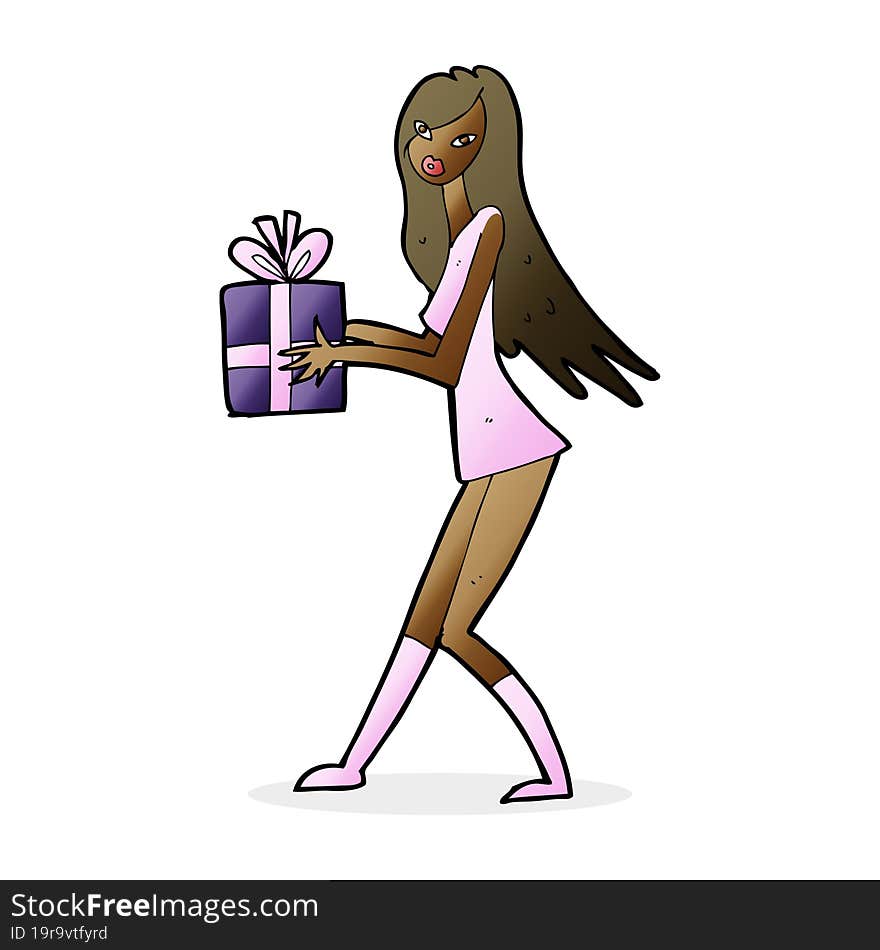 cartoon fashion girl with present