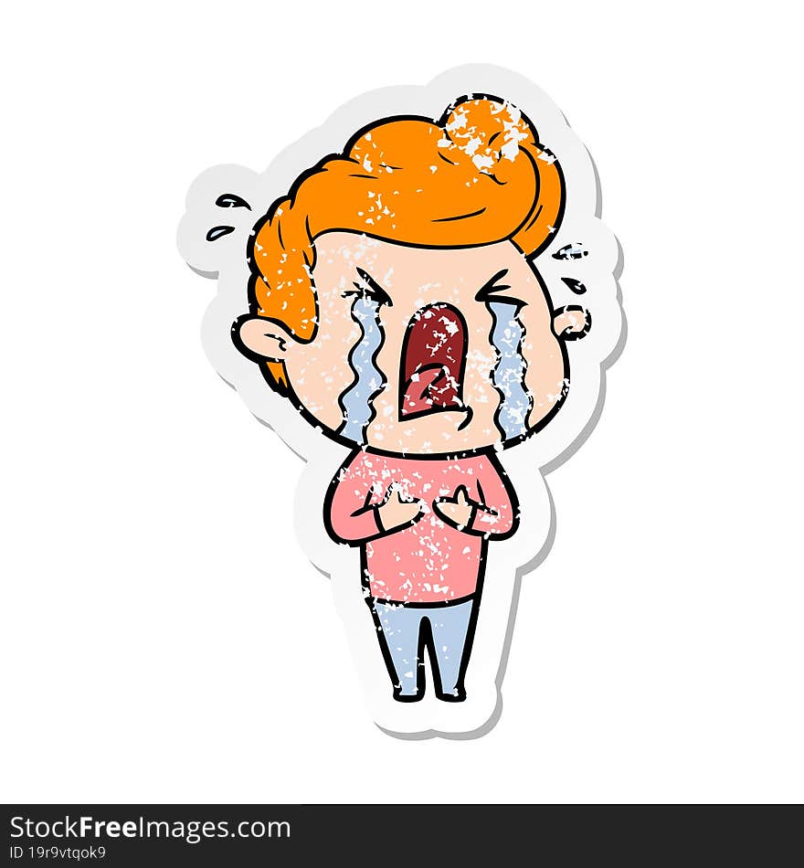 distressed sticker of a cartoon crying man