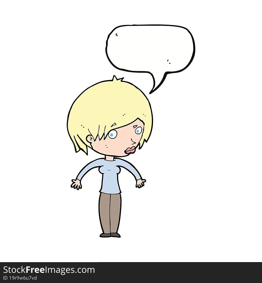 Cartoon Woman Shrugging With Speech Bubble