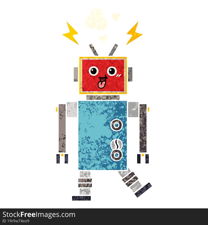 retro illustration style cartoon of a crazed robot