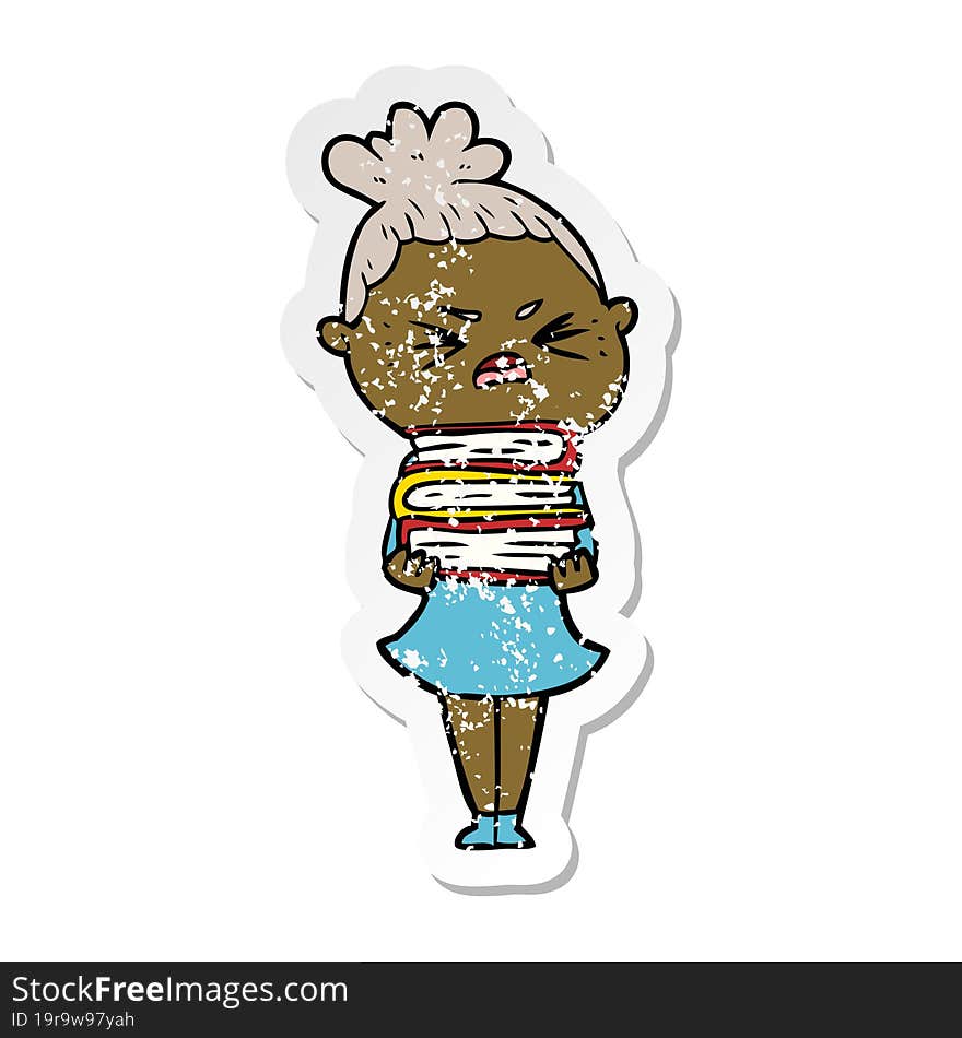 distressed sticker of a cartoon angry woman