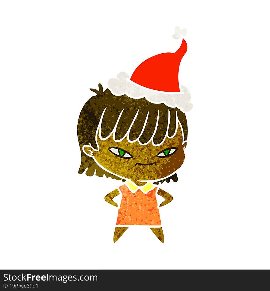 retro cartoon of a woman wearing santa hat