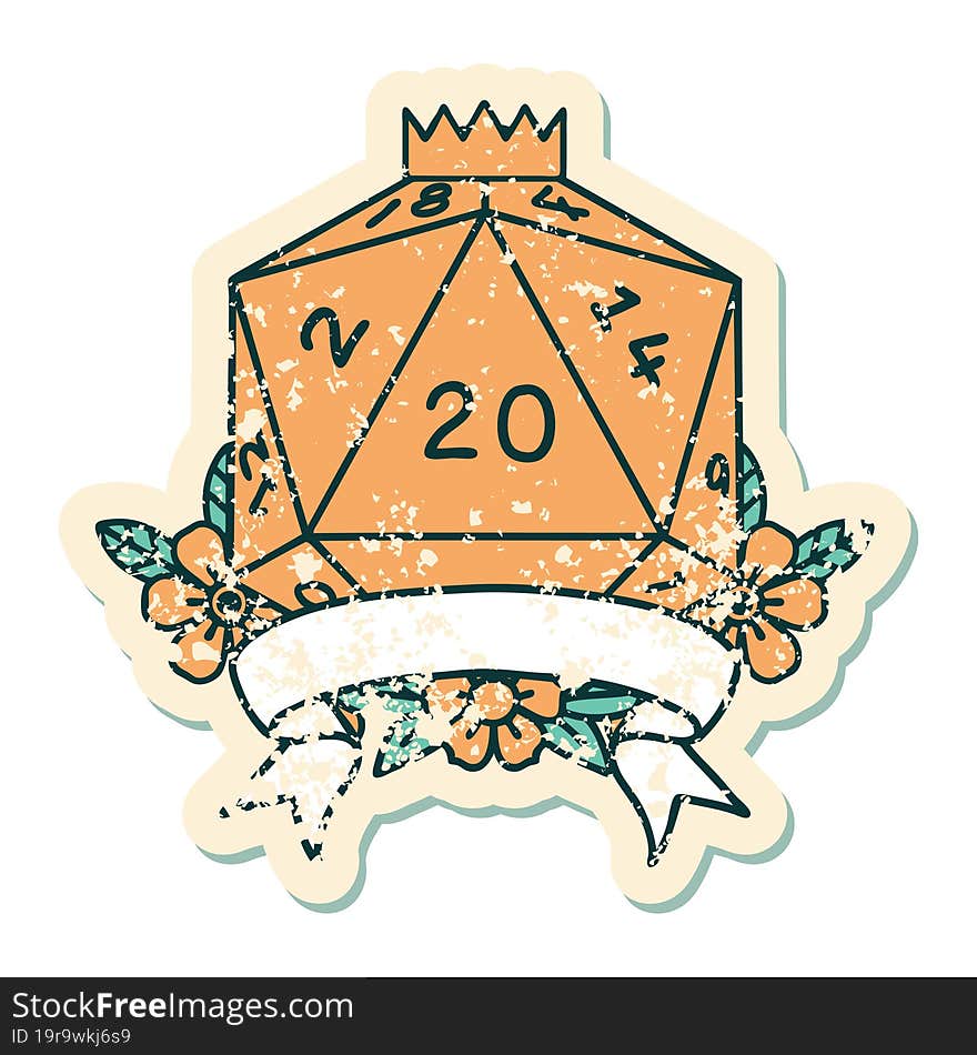 natural 20 critical hit D20 dice roll illustration